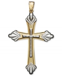A stylish way to show your faith. Pendant features a shapely cross crafted in 14k gold and rhodium over 14k gold. Approximate pendant width: 1/2 inch. Approximate pendant length: 2-1/4 inches. A stylish way to show your faith. Pendant features a shapely cross crafted in 14k gold and rhodium over 14k gold. Approximate pendant width: 1/2 inch. Approximate pendant length: 2-1/4 inches.