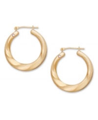 A simple twist on a traditional pair of hoop earrings. Crafted in 14k gold, Signature Gold's™ unique design features a slight cut-out swirl and a sparkling diamond accent. Approximate diameter: 1 inch. A simple twist on a traditional pair of hoop earrings. Crafted in 14k gold, Signature Gold's™ unique design features a slight cut-out swirl and a sparkling diamond accent. Approximate diameter: 1 inch.