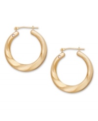 A simple twist on a traditional pair of hoop earrings. Crafted in 14k gold, Signature Gold's™ unique design features a slight cut-out swirl and a sparkling diamond accent. Approximate diameter: 1 inch.