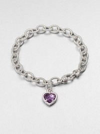A sweet style with a textured sterling silver link chain and an amethyst heart charm. AmethystSterling silverLength, about 7.5Lobster clasp closureImported A sweet style with a textured sterling silver link chain and an amethyst heart charm. AmethystSterling silverLength, about 7.5Lobster clasp closureImported