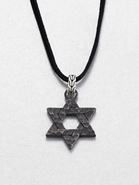 From the Palu Collection. The distinctive Paul hammered texture informs a stunning Star of David pendant crafted of blackened bronze, connected to its black cord by a carved sterling silver bale.Bronze and sterling silverBlack cordChain length, about 24Pendant diameter, about 1Lobster claspMade in Bali