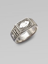 A simply chic design with abstract etchings for a stunning look. SilvertoneDiameter, about ¼Made in USA A simply chic design with abstract etchings for a stunning look. SilvertoneDiameter, about ¼Made in USA