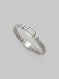 From the Arcadian Mist Collection. Dazzling bracelet with sterling silver caviar beading and pave diamonds set in 18k white gold. .68 tcw 7 long Signature lobster clasp Made in USA From the Arcadian Mist Collection. Dazzling bracelet with sterling silver caviar beading and pave diamonds set in 18k white gold. .68 tcw 7 long Signature lobster clasp Made in USA