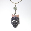 DaisyJewel Presents: Pink Bow Marcasite Crystal Skull Necklace - Betsey Johnson - Top Seller - This 3D Skull is a Favorite and Covered with the Dark Smoky Sparkle of Pave Marcasite, Topped with Pink Enamel Bow and Charmed with a Diamond-Like Crystal, On a