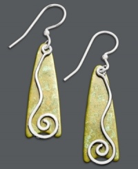 Southwestern inspiration. Jody Coyote's free-spirited style highlights sterling silver swirls on a green patina backdrop. Approximate drop: 1-1/2 inches. Southwestern inspiration. Jody Coyote's free-spirited style highlights sterling silver swirls on a green patina backdrop. Approximate drop: 1-1/2 inches.