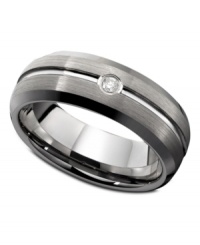 Durable finery. This handsome ring is made of a patented tungsten carbide formula that is strong, heavy & scratch resistant. Featuring a round-cut diamond (1/2 ct. t.w.) and rounded inside for a comfort fit. Size 10. Durable finery. This handsome ring is made of a patented tungsten carbide formula that is strong, heavy & scratch resistant. Featuring a round-cut diamond (1/2 ct. t.w.) and rounded inside for a comfort fit. Size 10.