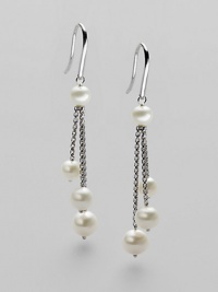 From the Pearl Collection. Triple sterling silver chain links with round pearl drops.Pearl Sterling silver Length, about 2 French earwires Imported From the Pearl Collection. Triple sterling silver chain links with round pearl drops.Pearl Sterling silver Length, about 2 French earwires Imported