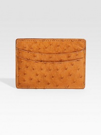 EXCLUSIVELY OURS. We rethought the classic card case in remarkable ostrich leather. One bill compartment Two card slots 4 X 3 Imported EXCLUSIVELY OURS. We rethought the classic card case in remarkable ostrich leather. One bill compartment Two card slots 4 X 3 Imported