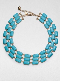 Make a colorful statement with this multi-row design in 14k goldplating. Plastic accents14k goldplated brassLength, about 16.75Lobster clasp closureImported Make a colorful statement with this multi-row design in 14k goldplating. Plastic accents14k goldplated brassLength, about 16.75Lobster clasp closureImported
