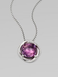 From the Infinity Collection. A beautiful, faceted amethyst stone set in sleek sterling silver on a box link chain. AmethystSterling sterlingLength, about 18Pendant size, about .55 Lobster clasp closureImported From the Infinity Collection. A beautiful, faceted amethyst stone set in sleek sterling silver on a box link chain. AmethystSterling sterlingLength, about 18Pendant size, about .55 Lobster clasp closureImported