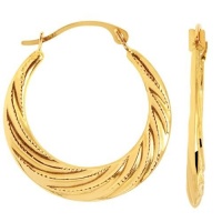 14K Yellow Gold Half Moon Swirl Hoop Earrings (20 mm)