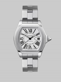 From the Roadster Collection. Discover the luxury and elegance of this Swiss timepiece, crafted in sleek, durable stainless steel. Stainless steel case; 44mm X 44mm (1.73 X 1.73) Automatic movement Water-resistant to 10ATM Stainless steel bezel Tonneau face White dial Roman numeral markers Second hand Date display at 3 o'clock Stainless steel bracelet Made in Switzerland From the Roadster Collection. Discover the luxury and elegance of this Swiss timepiece, crafted in sleek, durable stainless steel. Stainless steel case; 44mm X 44mm (1.73 X 1.73) Automatic movement Water-resistant to 10ATM Stainless steel bezel Tonneau face White dial Roman numeral markers Second hand Date display at 3 o'clock Stainless steel bracelet Made in Switzerland