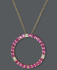 The gift of love eternal, Effy Collection's exquisite eternity-style circle pendant features round-cut rubies (3/4 ct. t.w.) and diamonds (1/10 ct. t.w.) within a delicate, 14k gold setting. Approximate length: 16 inches. Approximate drop: 3/4 inch. The gift of love eternal, Effy Collection's exquisite eternity-style circle pendant features round-cut rubies (3/4 ct. t.w.) and diamonds (1/10 ct. t.w.) within a delicate, 14k gold setting. Approximate length: 16 inches. Approximate drop: 3/4 inch.