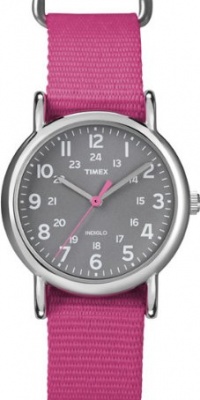 Timex Women's T2N834 Weekender Mid-Size Slip-Thru Pink Nylon Strap Watch Timex Women's T2N834 Weekender Mid-Size Slip-Thru Pink Nylon Strap Watch