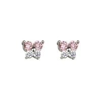 .925 Sterling Silver Rhodium Plated Butterfly Pink CZ Stud Earrings with Screw-back for Children & Women