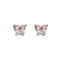 .925 Sterling Silver Rhodium Plated Butterfly Pink CZ Stud Earrings with Screw-back for Children & Women .925 Sterling Silver Rhodium Plated Butterfly Pink CZ Stud Earrings with Screw-back for Children & Women