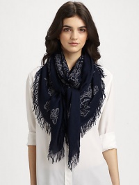 Inspiring warm thoughts, this cashmere-blend scarf is hand-crafted with butterflies, dragonflies and flowers.90% modal/10% cashmereAbout 51 X 51Dry cleanMade in Italy Inspiring warm thoughts, this cashmere-blend scarf is hand-crafted with butterflies, dragonflies and flowers.90% modal/10% cashmereAbout 51 X 51Dry cleanMade in Italy