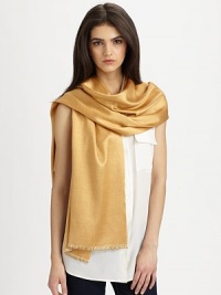 A luxurious blend of silk and cashmere with a beautiful seed bead accented fringe. 60% silk/40% cashmereAbout 22 X 78Dry cleanImported A luxurious blend of silk and cashmere with a beautiful seed bead accented fringe. 60% silk/40% cashmereAbout 22 X 78Dry cleanImported