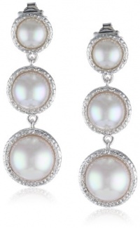 Majorica 8-12mm White Round Mabe Pearl Drop Earrings