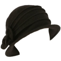 Wool Winter Cloche Bucket Flower Crushable Hat Black Wool Winter Cloche Bucket Flower Crushable Hat Black