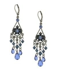 From out of the blue and into your wardrobe. Accentuate any outfit with 2028's chic chandeliers. Earrings highlight multicolored blue crystals suspended from a silver tone mixed metal leverback setting. Approximate drop: 2-3/4 inches.