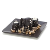 Gifts & Decor Tealight Candleholder Plate Light Set with Elephant Figure Gifts & Decor Tealight Candleholder Plate Light Set with Elephant Figure
