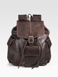 An instant upgrade to any casual ensemble, this stylish backpack crafted from full grain, enzyme-washed vachetta leather, is designed with a roomy interior and ample exterior pockets to securely store your essentials in style.Flap, drawstring closureTop handleExterior flap pocketsInterior zip pocketCotton twill/leather liningLeather17W x 12H x 6DImported An instant upgrade to any casual ensemble, this stylish backpack crafted from full grain, enzyme-washed vachetta leather, is designed with a roomy interior and ample exterior pockets to securely store your essentials in style.Flap, drawstring closureTop handleExterior flap pocketsInterior zip pocketCotton twill/leather liningLeather17W x 12H x 6DImported
