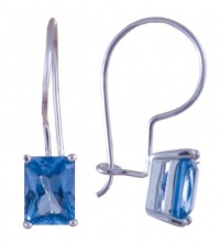 Sterling Silver Emerald-Cut Blue Topaz CZ Drop Earrings Sterling Silver Emerald-Cut Blue Topaz CZ Drop Earrings
