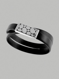 A double-wrapped strap of smooth leather interrupted by a polished silver clasp. From the Kali Collection Leather Silver About 7 diam. Magnetic pusher clasp Imported A double-wrapped strap of smooth leather interrupted by a polished silver clasp. From the Kali Collection Leather Silver About 7 diam. Magnetic pusher clasp Imported