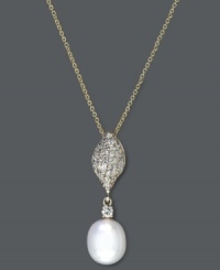 The intricacies of sophistication. Effy Collection's glamorous drop pendant incorporates several sparkling factors, including a shimmery cultured freshwater pearl (9 mm), round-cut diamonds (1/3 ct. t.w.) and a round-cut sapphire (1/10 ct. t.w.). Setting and chain crafted in 14k gold. Approximate length: 18 inches. Approximate drop: 1 inch. The intricacies of sophistication. Effy Collection's glamorous drop pendant incorporates several sparkling factors, including a shimmery cultured freshwater pearl (9 mm), round-cut diamonds (1/3 ct. t.w.) and a round-cut sapphire (1/10 ct. t.w.). Setting and chain crafted in 14k gold. Approximate length: 18 inches. Approximate drop: 1 inch.