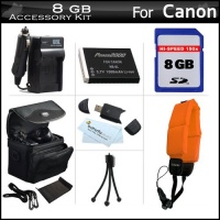 8GB Accessory Kit For Canon PowerShot D10 D20 Waterproof Digital Camera Includes 8GB High Speed SD Memory Card + Extended (1200Mah) Replacement NB-6L Battery + Ac/ D/c Travel Charger + Floating Strap + Deluxe Case + USB 2.0 SD Reader + Much More 8GB Accessory Kit For Canon PowerShot D10 D20 Waterproof Digital Camera Includes 8GB High Speed SD Memory Card + Extended (1200Mah) Replacement NB-6L Battery + Ac/ D/c Travel Charger + Floating Strap + Deluxe Case + USB 2.0 SD Reader + Much More