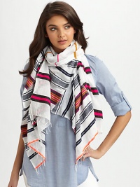 This lightweight gauzy style features two different stripe patterns and a convenient keyhole design. 85% cotton/15% acrylicAbout 75 X 24Hand wash or dry cleanImported This lightweight gauzy style features two different stripe patterns and a convenient keyhole design. 85% cotton/15% acrylicAbout 75 X 24Hand wash or dry cleanImported