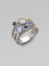 From the Prism Collection. A sparkling cluster of blue corundum, blue quartz, and crystal richly framed in textural sterling silver.Blue corundum, blue quartz, and crystal Sterling silver Width, about ½ Imported From the Prism Collection. A sparkling cluster of blue corundum, blue quartz, and crystal richly framed in textural sterling silver.Blue corundum, blue quartz, and crystal Sterling silver Width, about ½ Imported