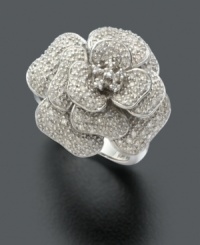Focus on the sweet moments in life with a shimmering flower on your hand. Ring crafted in sterling silver features a crust of round-cut diamond (1/2 ct. t.w.). Size 7. Focus on the sweet moments in life with a shimmering flower on your hand. Ring crafted in sterling silver features a crust of round-cut diamond (1/2 ct. t.w.). Size 7.