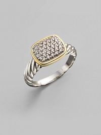 From the Noblesse Collection. A field of faceted pavé diamonds, edged in 18k gold, perches elegantly on a twisted cable band of sterling silver. Diamonds, 0.33 tcw Sterling silver and 18k yellow gold Length, about ½ Made in USA From the Noblesse Collection. A field of faceted pavé diamonds, edged in 18k gold, perches elegantly on a twisted cable band of sterling silver. Diamonds, 0.33 tcw Sterling silver and 18k yellow gold Length, about ½ Made in USA