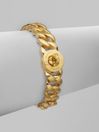 A sleek chain link style a logo engraved turn-lock closure. Plated brassTurn-lock closureLength, about 7½ Width, about ½Imported A sleek chain link style a logo engraved turn-lock closure. Plated brassTurn-lock closureLength, about 7½ Width, about ½Imported