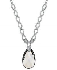 Inspired by classic Hollywood glamour, this stunning necklace boasts a large clear crystal drop pendant. The links of the chain are embellished with clear crystal pave accents. Crafted in rhodium-plated mixed metal. Inspired by classic Hollywood glamour, this stunning necklace boasts a large clear crystal drop pendant. The links of the chain are embellished with clear crystal pave accents. Crafted in rhodium-plated mixed metal.