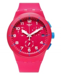 Let your watch be the center of attention with this Pink Frame timepiece from Swatch. Let your watch be the center of attention with this Pink Frame timepiece from Swatch.