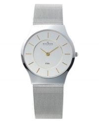 With it's stainless steel mesh bracelet and gold-tone detailing, this watch will add a touch of understated elegance to your days. With round silver dial. Water resistant up to 3 ATM. Lifetime limited warranty. With it's stainless steel mesh bracelet and gold-tone detailing, this watch will add a touch of understated elegance to your days. With round silver dial. Water resistant up to 3 ATM. Lifetime limited warranty.