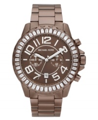 Start your day off with a little sparkle with this espresso hued watch embellished with stone accents, by Michael Kors. Start your day off with a little sparkle with this espresso hued watch embellished with stone accents, by Michael Kors.