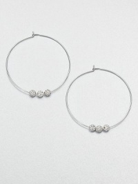 From the Brilliance Collection. A slender wire hoop, adorned with three sparkling beads, creates a look of understated glamour.GlassSilvertoneDiameter, about 1.25PiercedImported From the Brilliance Collection. A slender wire hoop, adorned with three sparkling beads, creates a look of understated glamour.GlassSilvertoneDiameter, about 1.25PiercedImported