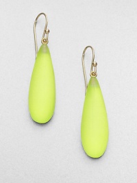 From the Lucite Collection. Sensuously sleek and smooth drops of hand-sculpted, hand-painted Lucite are simply stunning.LuciteGoldtoneDrop, about 1.75Width, about .5Ear wireMade in USA