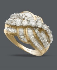 Fit for a star. This ring is for the gal who isn't afraid of a little sparkle. Ring feature strips of round-cut and baguette-cut diamond (2 ct. t.w.). Set in 14k gold. Fit for a star. This ring is for the gal who isn't afraid of a little sparkle. Ring feature strips of round-cut and baguette-cut diamond (2 ct. t.w.). Set in 14k gold.