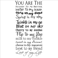 You Are the Peanut to My Butter Water to My Ocean Glaze on My Donut Spring in My Step Twinkle in My Eye... wall saying vinyl letterin home decor decal stickers quotes appliques love macaroni You Are the Peanut to My Butter Water to My Ocean Glaze on My Donut Spring in My Step Twinkle in My Eye... wall saying vinyl letterin home decor decal stickers quotes appliques love macaroni