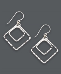 Contemporary chic. Studio Silver's versatile drop earrings feature a unique hammered design set in sterling silver. Approximate drop: 1-3/4 inches. Contemporary chic. Studio Silver's versatile drop earrings feature a unique hammered design set in sterling silver. Approximate drop: 1-3/4 inches.