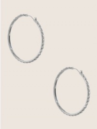 GUESS Silver-Tone Chain Inset Hoop Earrings GUESS Silver-Tone Chain Inset Hoop Earrings