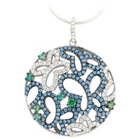 Ryssa925 Micropave Series - Sterling Silver & Multicolor Sworovski Cubic Zirconia Butterfly Circle Pendant (Includes Silver chain)