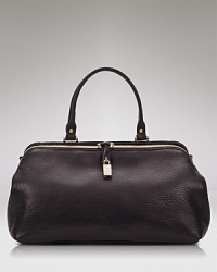 This Furla satchel has a tapered silhouette and is styled in leather. Rolled top handles add to the ladylike look, while a gleaming zipper adds discreet shine. This Furla satchel has a tapered silhouette and is styled in leather. Rolled top handles add to the ladylike look, while a gleaming zipper adds discreet shine.
