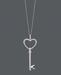 Unlock a world of romance with this sweet key pendant. Crafted in sterling silver, a heart-shaped key shines with the addition of round-cut diamonds (1/5 ct. t.w.). Approximate length: 18 inches. Approximate drop: 1 inch.