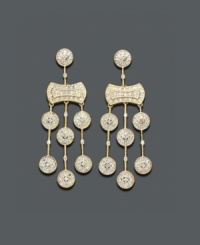Floating diamond discs will dazzle your lobes. These 14k gold earrings feature a unique chandelier design with round-cut diamond (1/2 ct. t.w.). Approximate drop: 1-3/4 inches. Floating diamond discs will dazzle your lobes. These 14k gold earrings feature a unique chandelier design with round-cut diamond (1/2 ct. t.w.). Approximate drop: 1-3/4 inches.